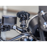 Quad Lock 360 Single Pivot Arm set up from behind on a bike