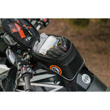 Giant Loop Diablo Tank Bag fitted to bike and open showing contents