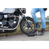 Mini Foot Pump with Digital Manometer in use on a motorcycle on the roadside