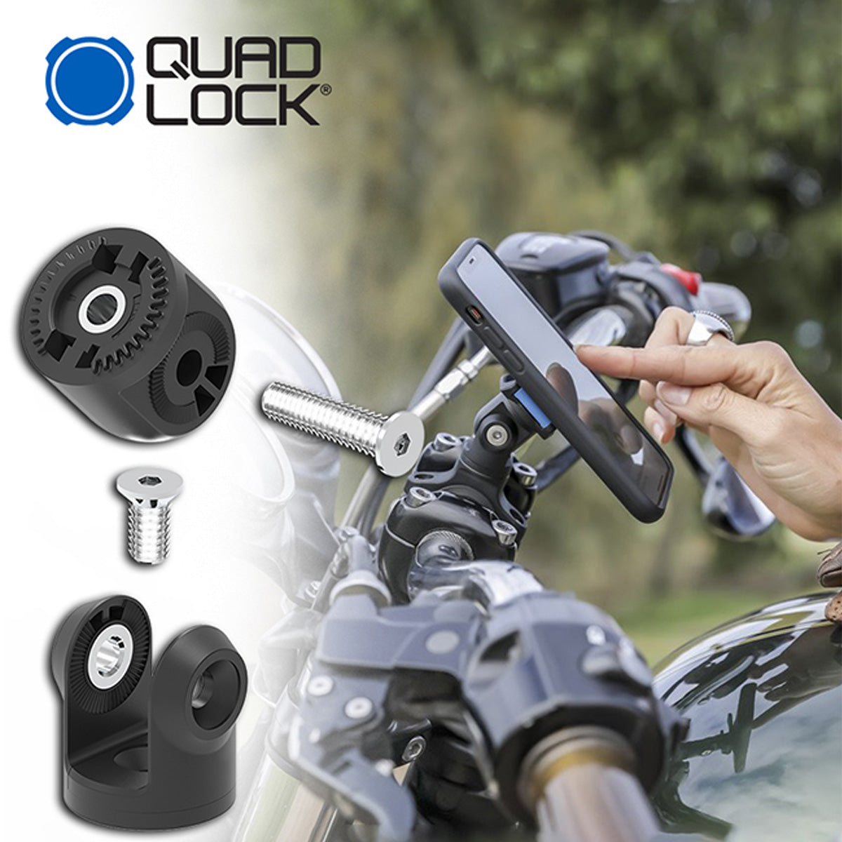Quad Lock Motorcycle Knuckle Adaptor in use