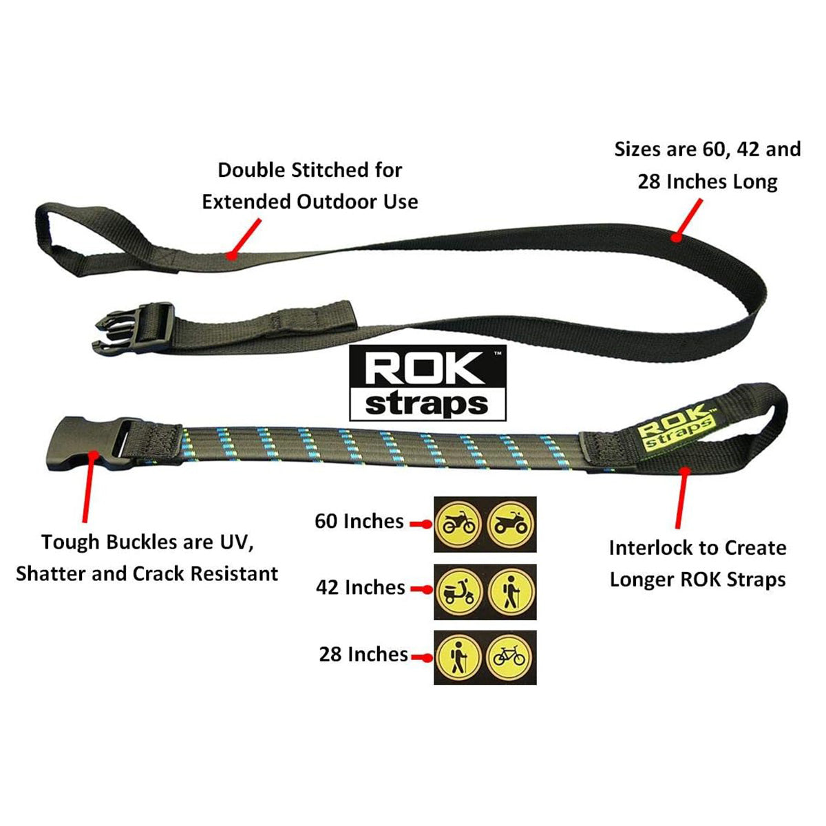 ROK Strap Adjustable with Loops 500mm to 1500mm (Set of 2)