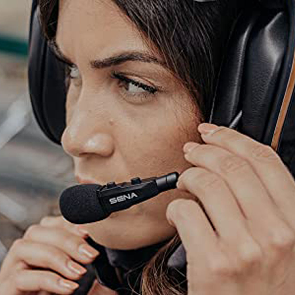 Sena 3SPLUS-B Bluetooth System with Boom Microphone in use