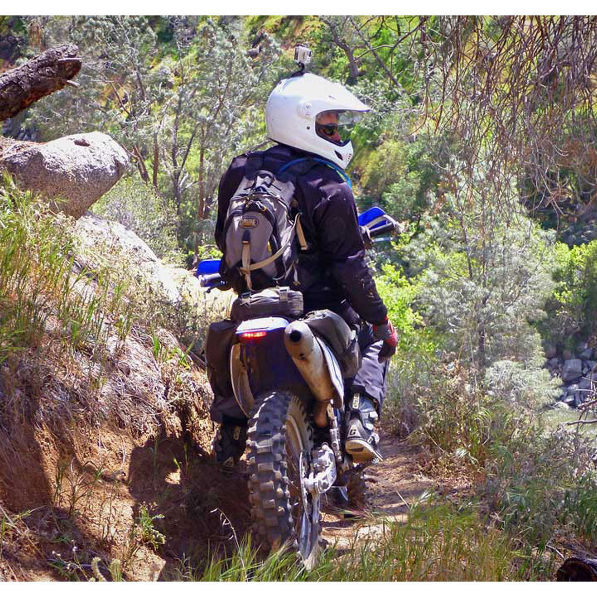 Giant Loop Mojavi Saddlebag fitted to bike on the trail