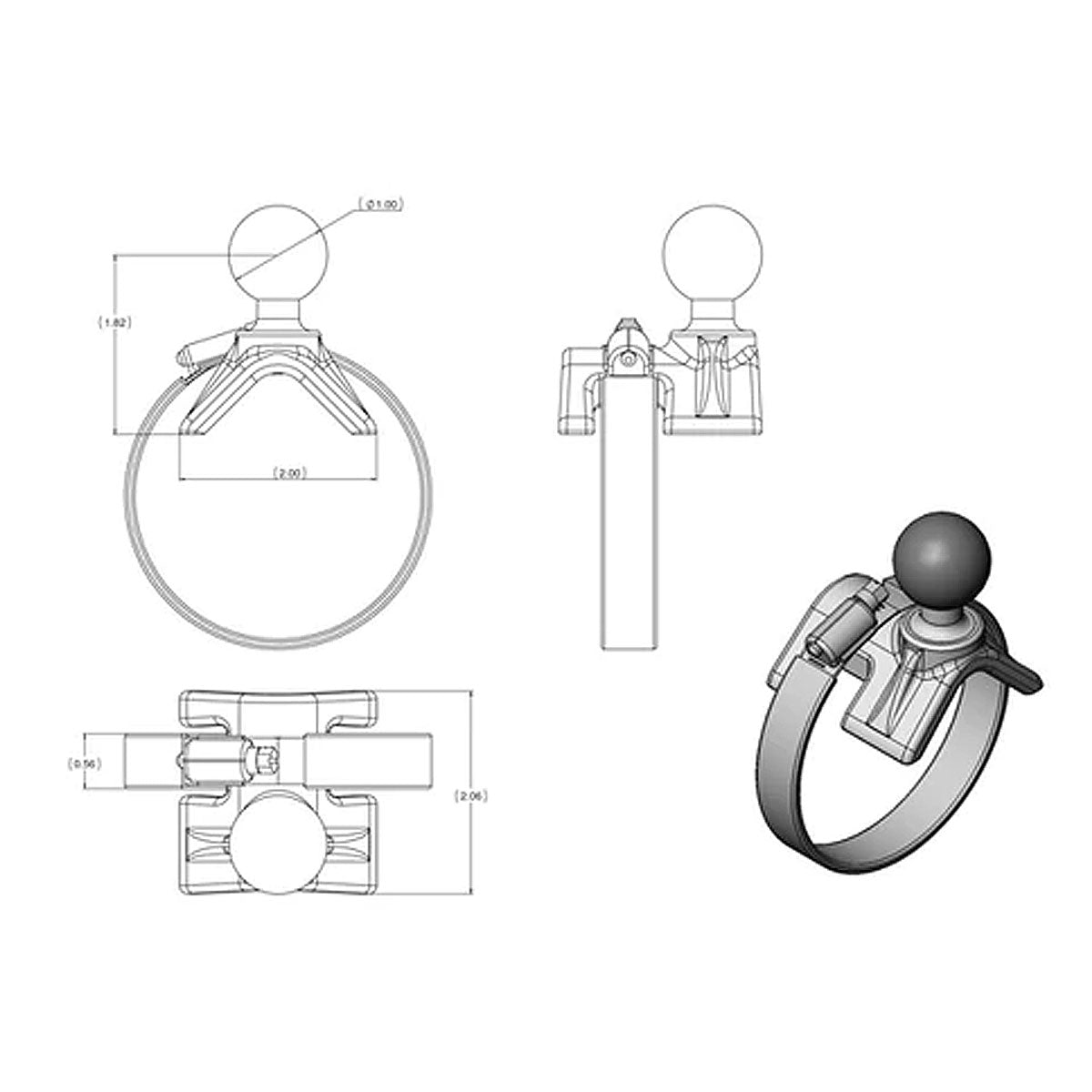 RAM Strap Hose Clamp Ball Base