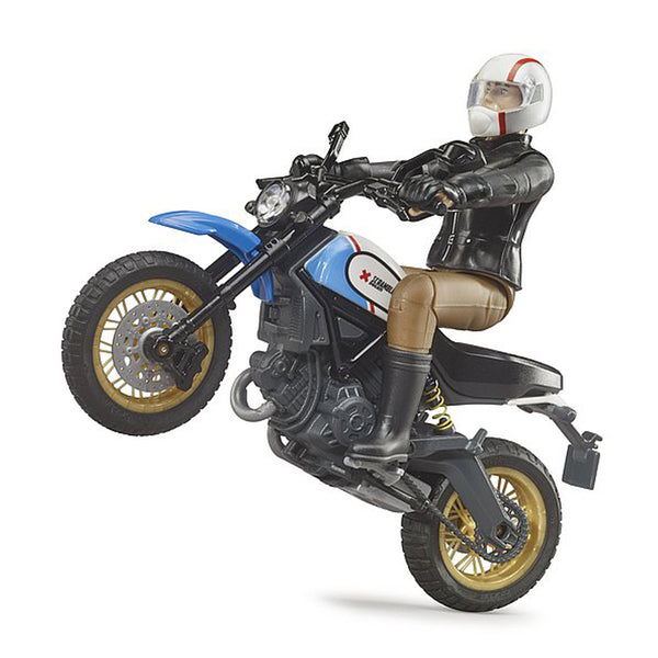 Scrambler Ducati Desert Sled (Inc. Rider) - Model Toy doing a wheelie