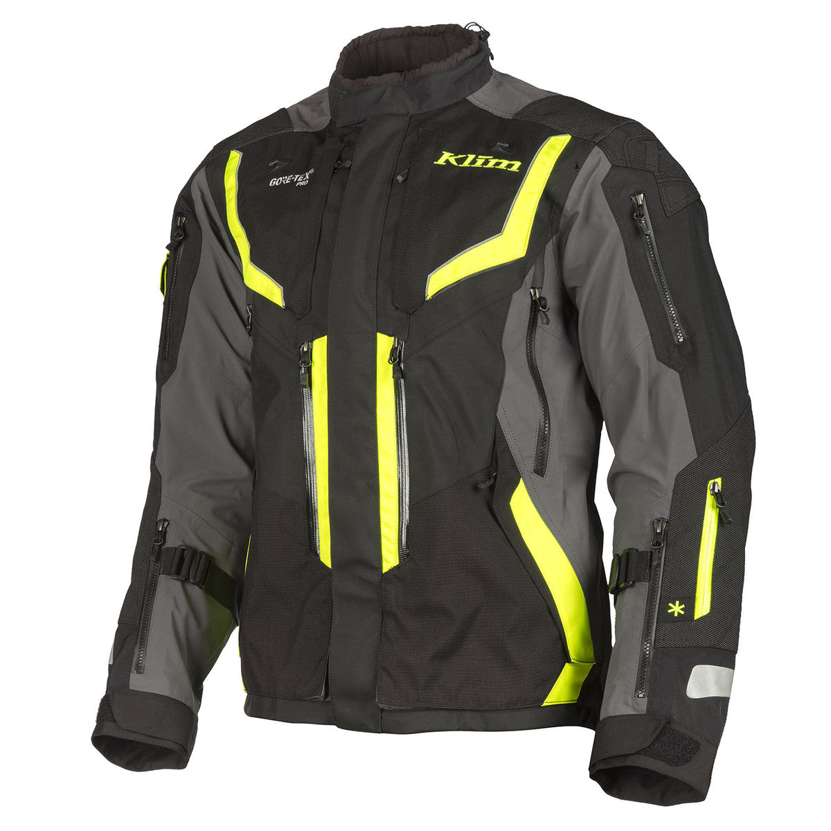 Klim Badlands Pro Jacket yellow hi vis and black, front view