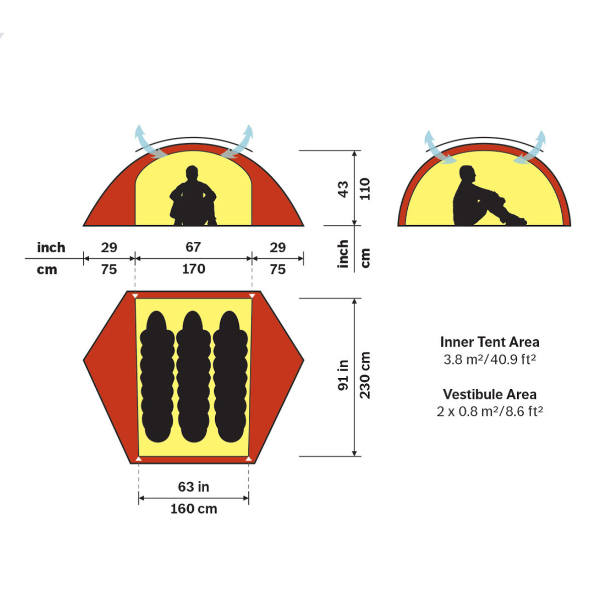 Hilleberg Allak 3 Tent (Green) dimensions