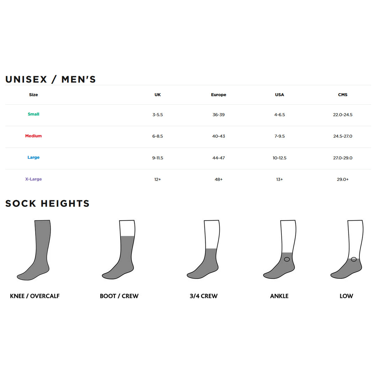 Bridgedale StormSocks (Heavyweight / Boot Length) sizing chart