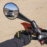 Doubletake Enduro Mirror Kit showing excellent visibility behind a motorcycle