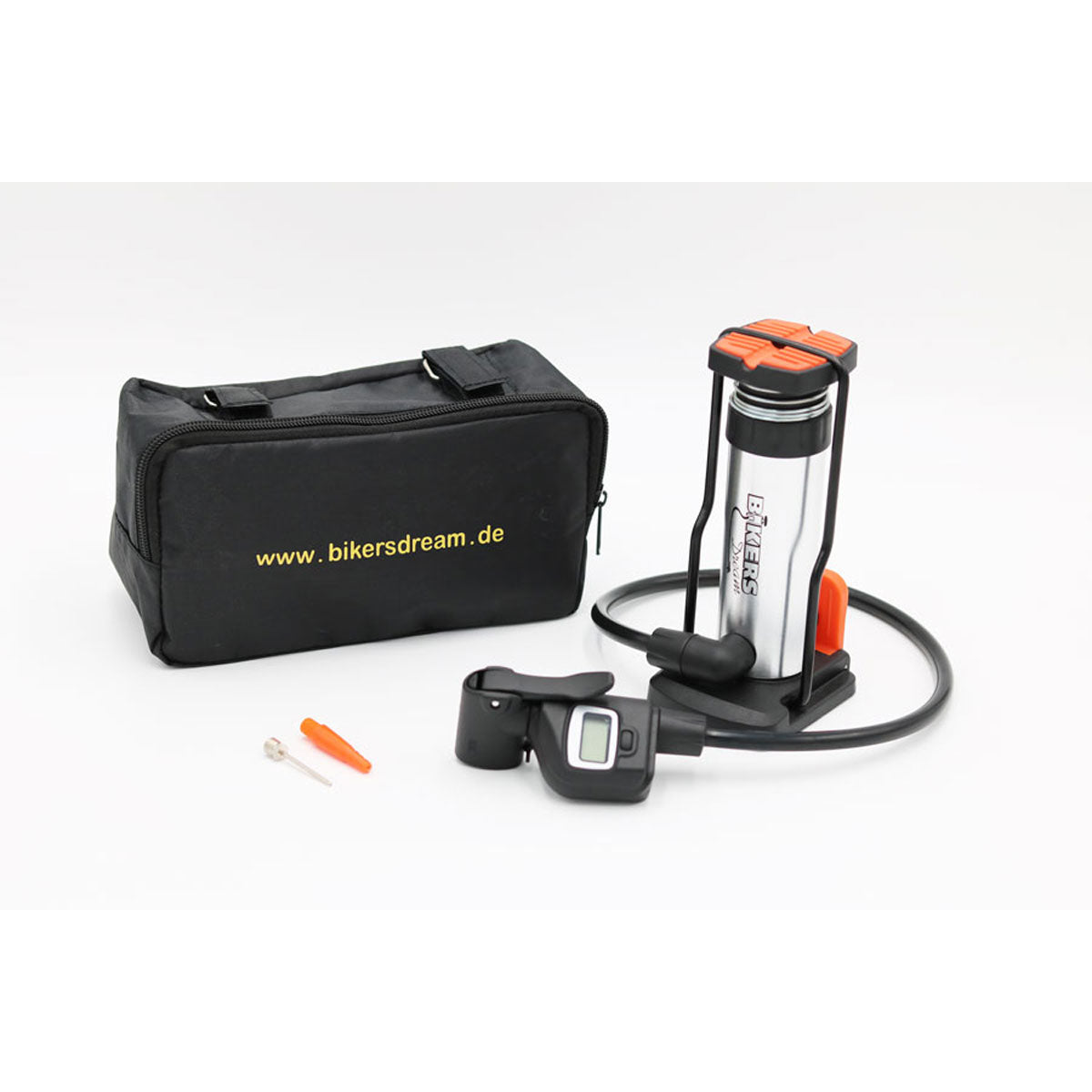 Mini Foot Pump with Digital Manometer contents on display