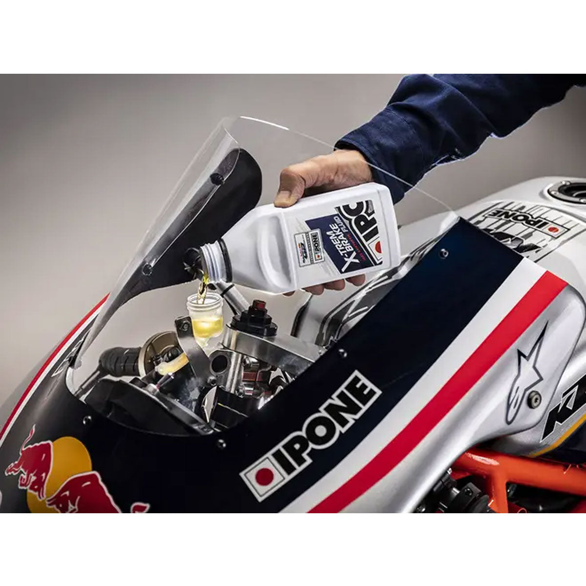 IPONE X-Trem Synthetic Brake Fluid in use on a motorbike