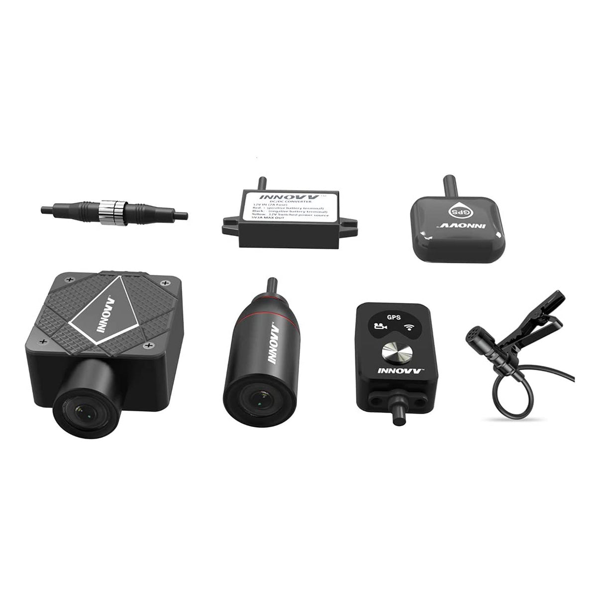 INNOVV K5 Motorcycle Front and Rear Camera kit all laid out