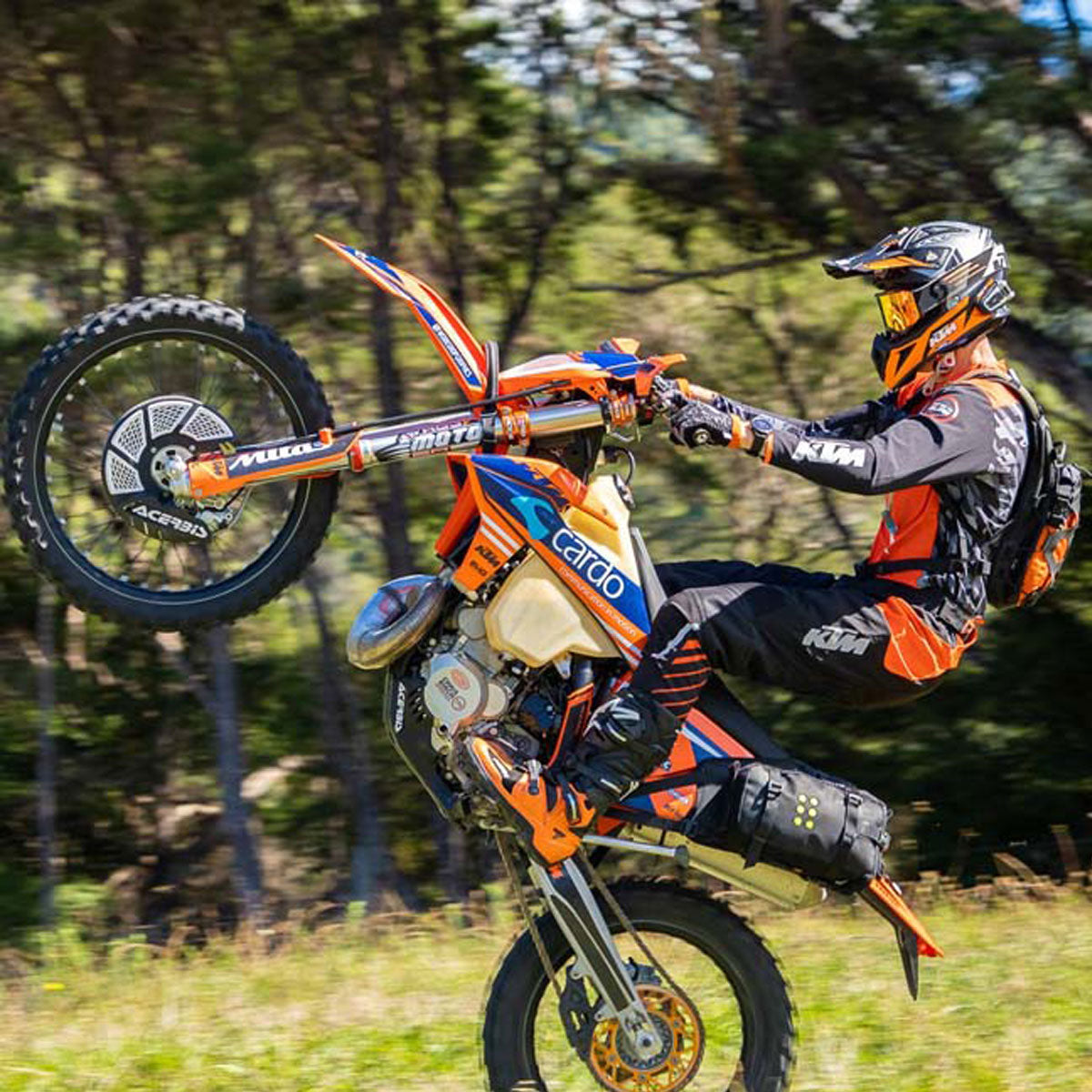 Kriega OS Base Dirtbike on Chris Birch's bike doing a wheelie