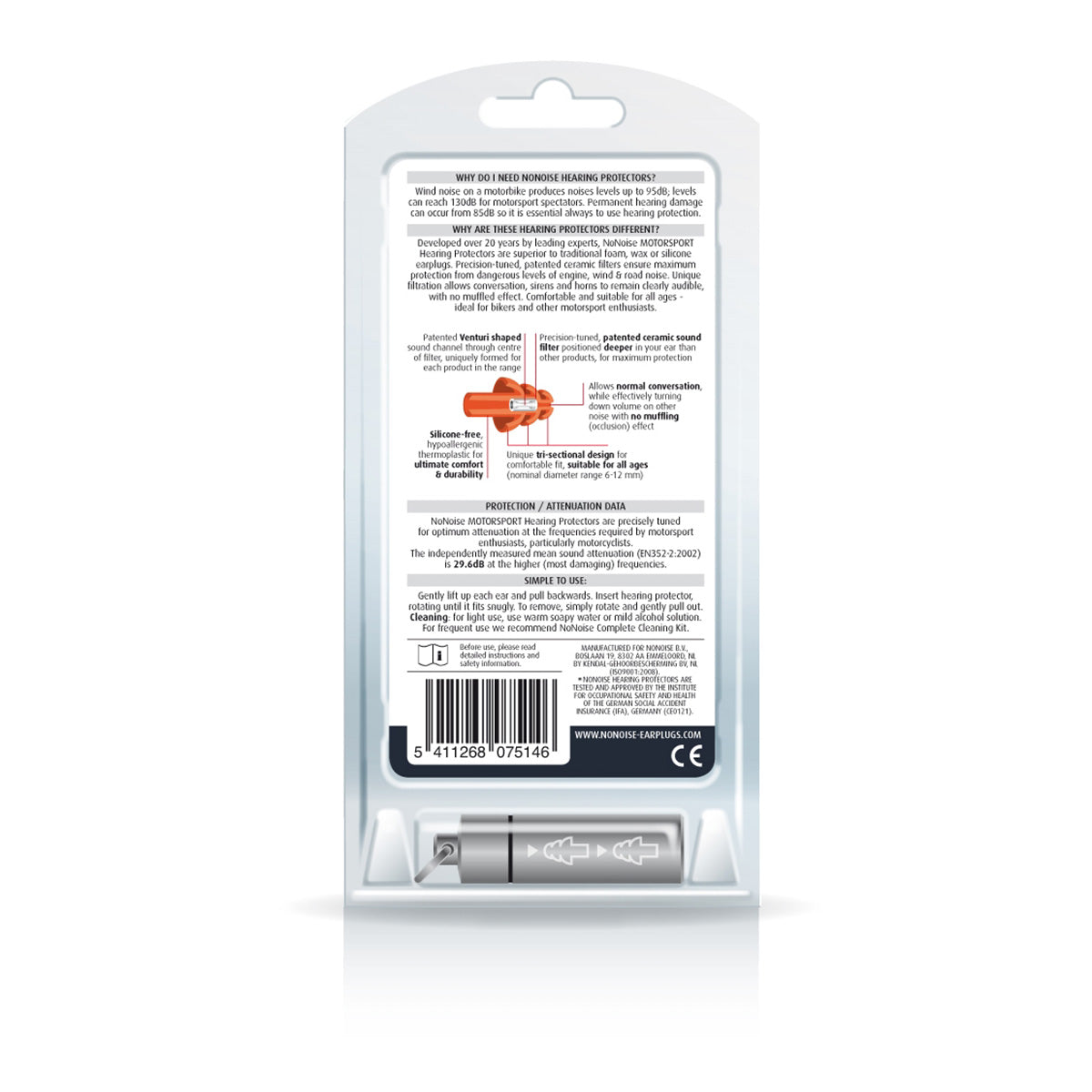 NoNoise Intelligent Hearing Protection Earplugs rear of packaging