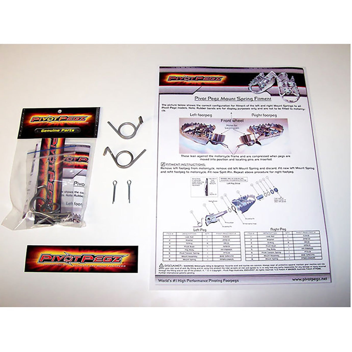 Pivot Pegz Service Kit Instruction sheet