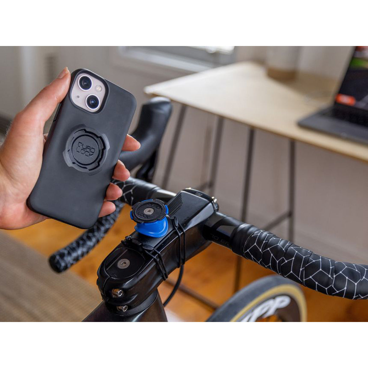 Quad Lock Handlebar Stem Mount in use