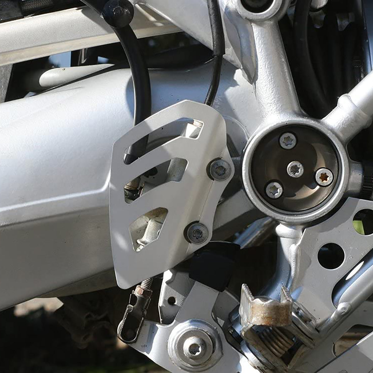 AltRider Rear Brake Master Cylinder Guard for BMW fitted to bike