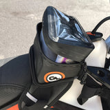 Buckin’ Roll Tank Bag fitted to bike - open bag