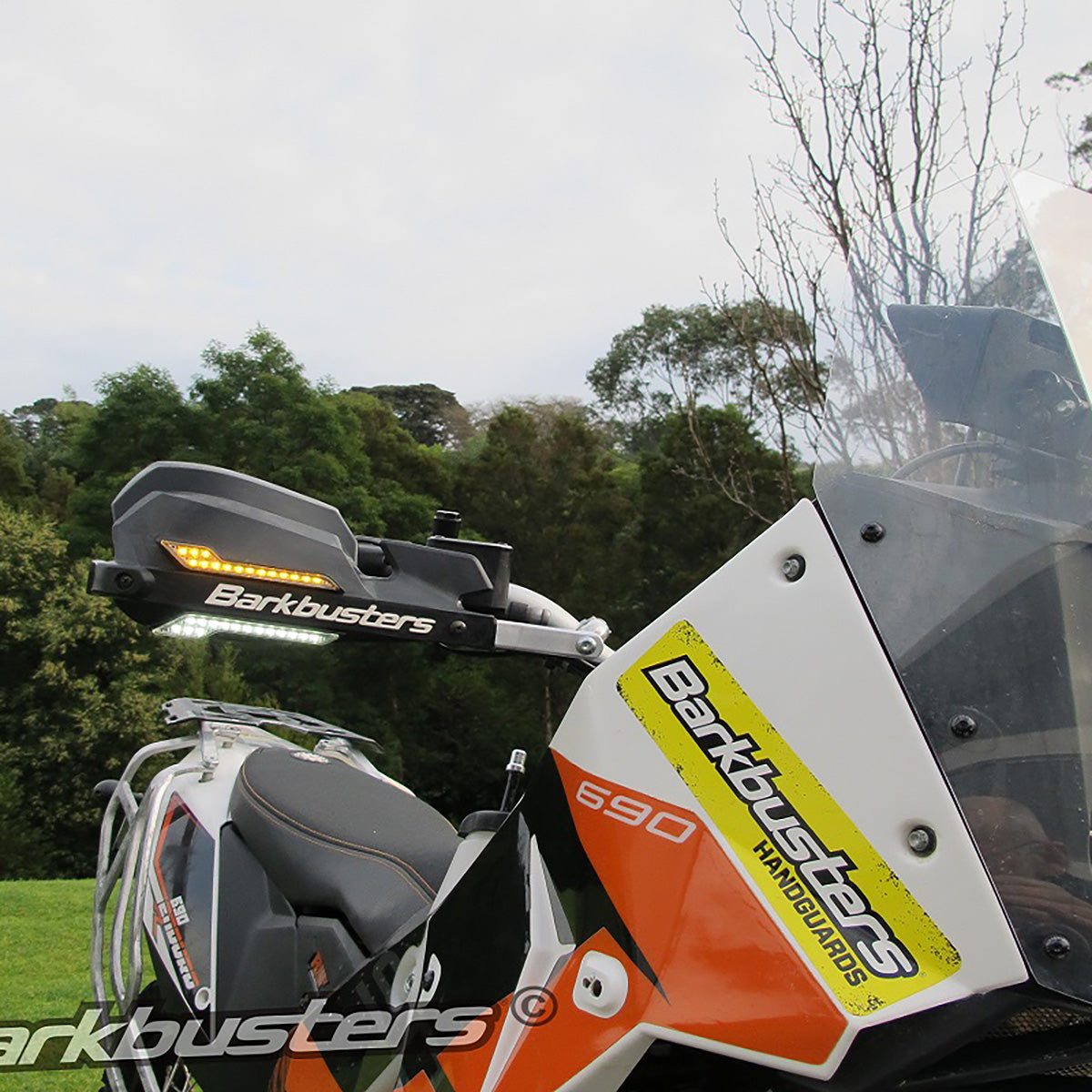 Barkbusters LED Handguard Lights on a VPs handguard fitted to a bike