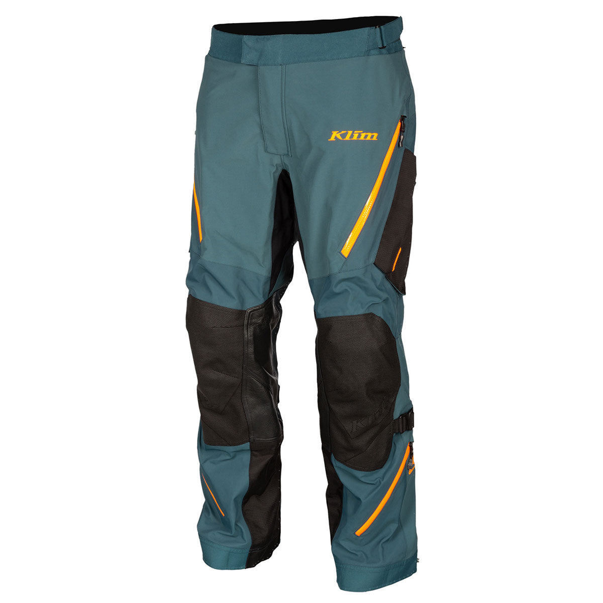 Klim Badlands Pro Pants (series #3) in petrol strike orange front view
