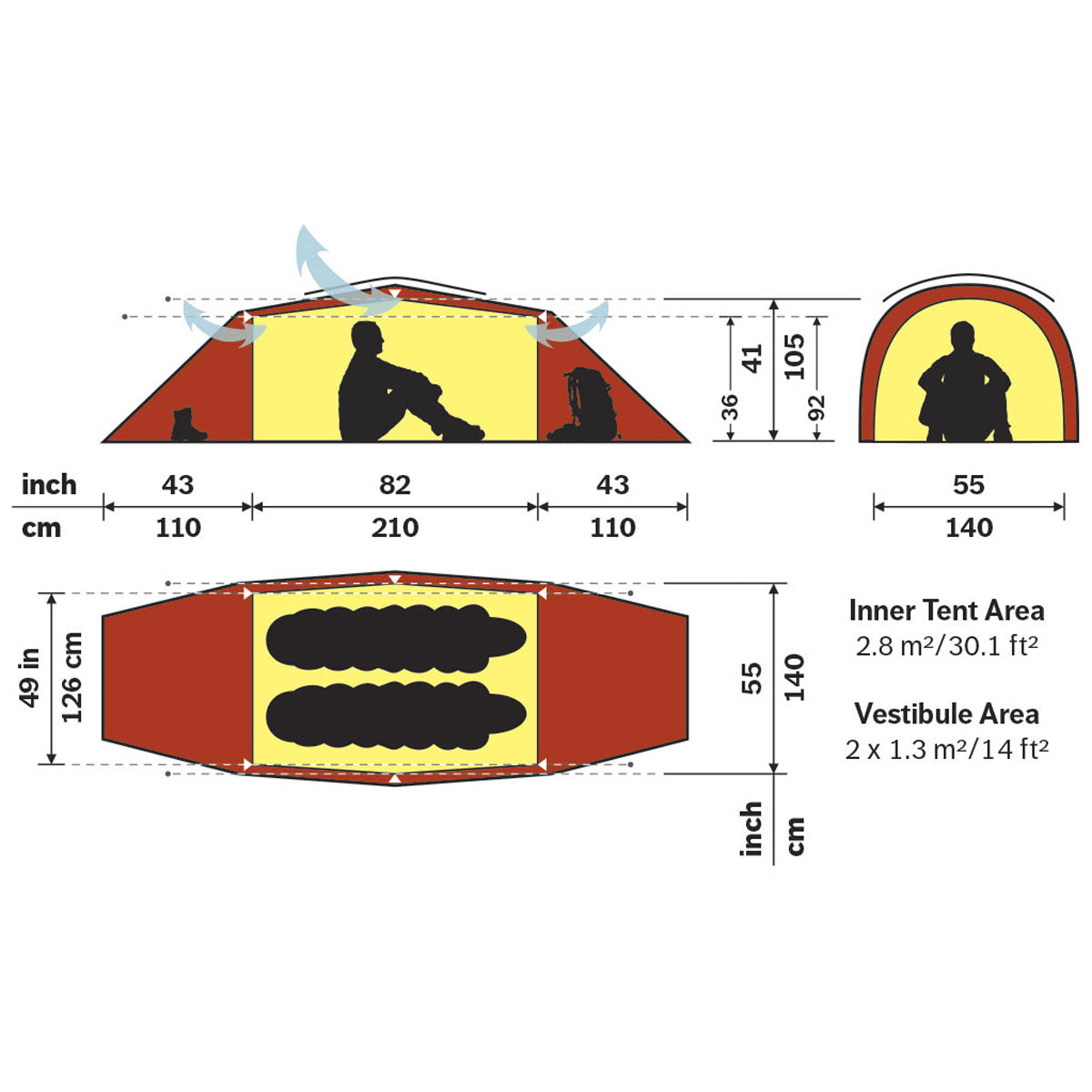 Hilleberg Tarra Tent (Green) dimensions