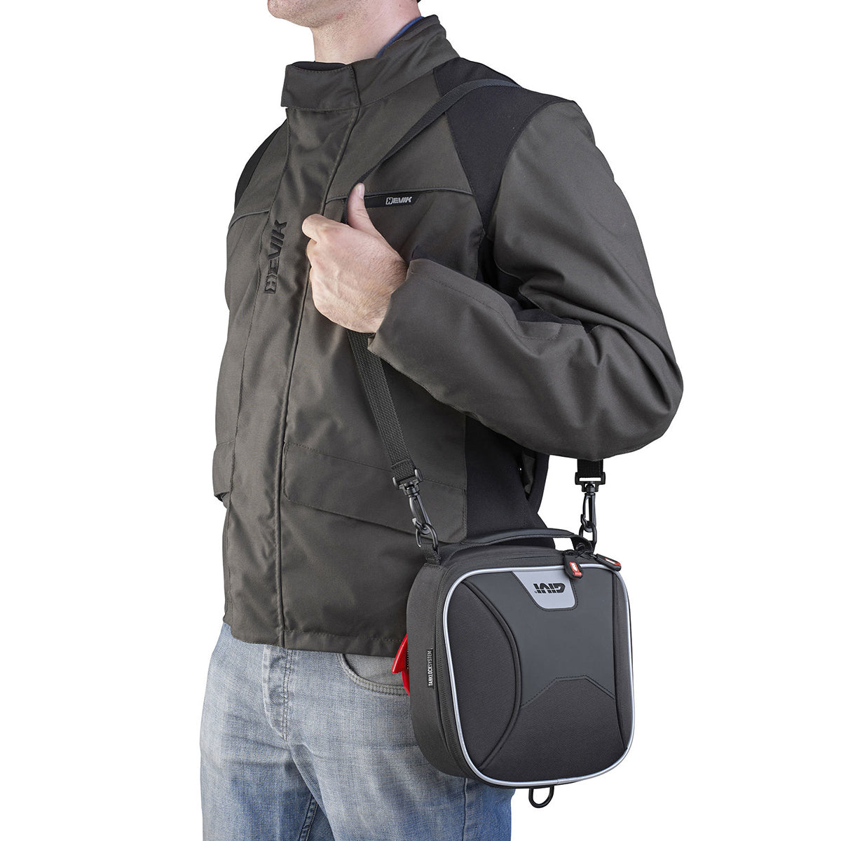Givi XS319 Mini Tanklock Tank Bag being carried